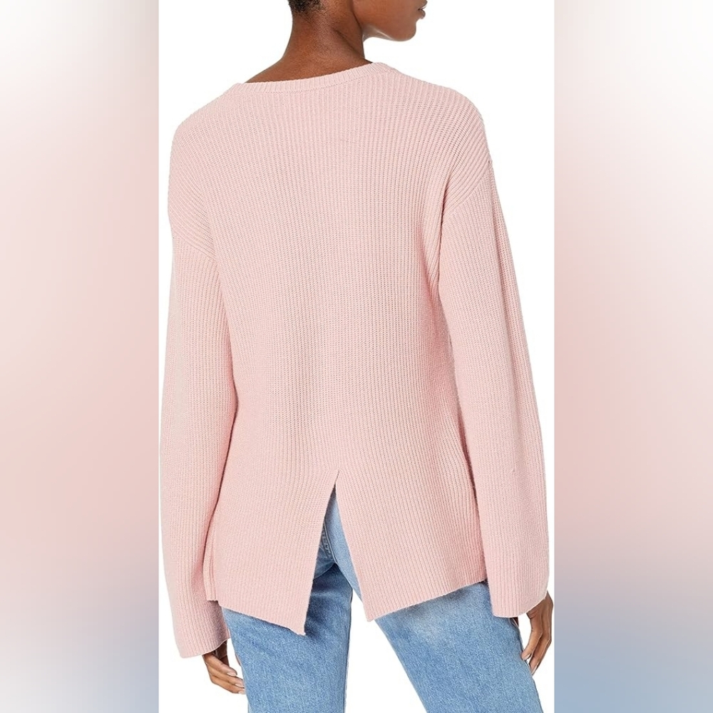 The Drop Women’s Alice Ribbed Crewneck Sweater, Back Slit, Zephyr Pink, Size L - Picture 2 of 8